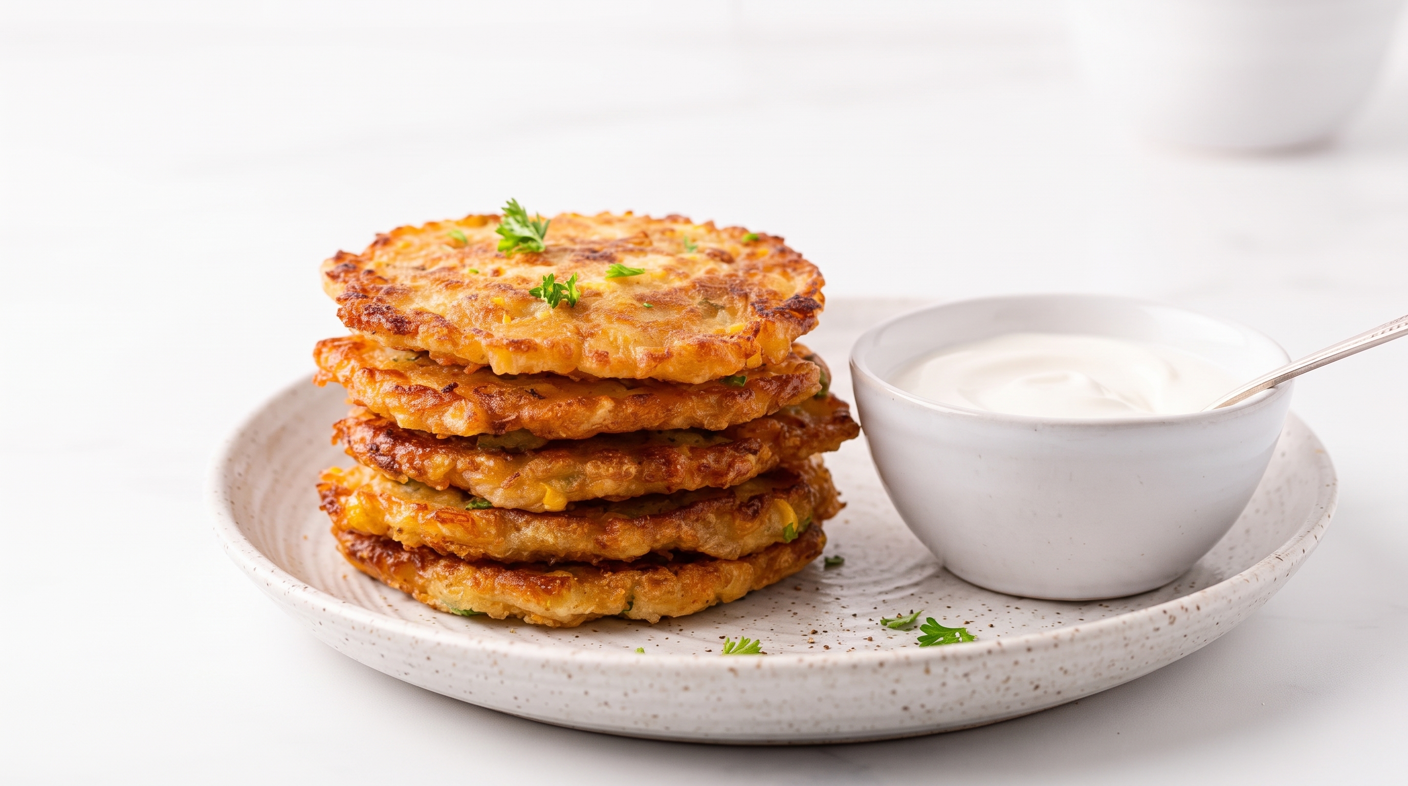 Parmesan Herb Corn Fritters with sour cream